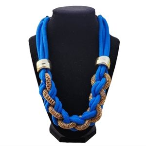 Cobalt Blue and Gold Tone Braided Statement Necklace